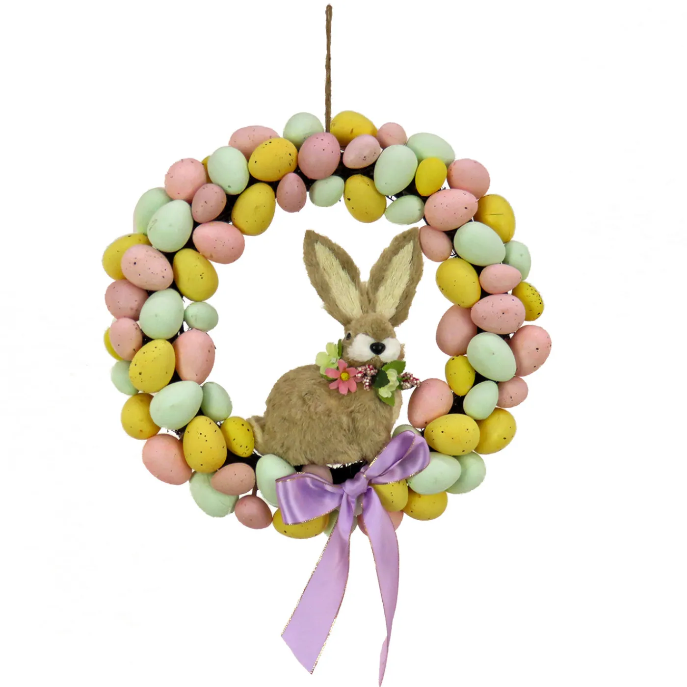 National Tree Company 16 in. Easter Wreath Decorated with Pastel Eggs and Bunny