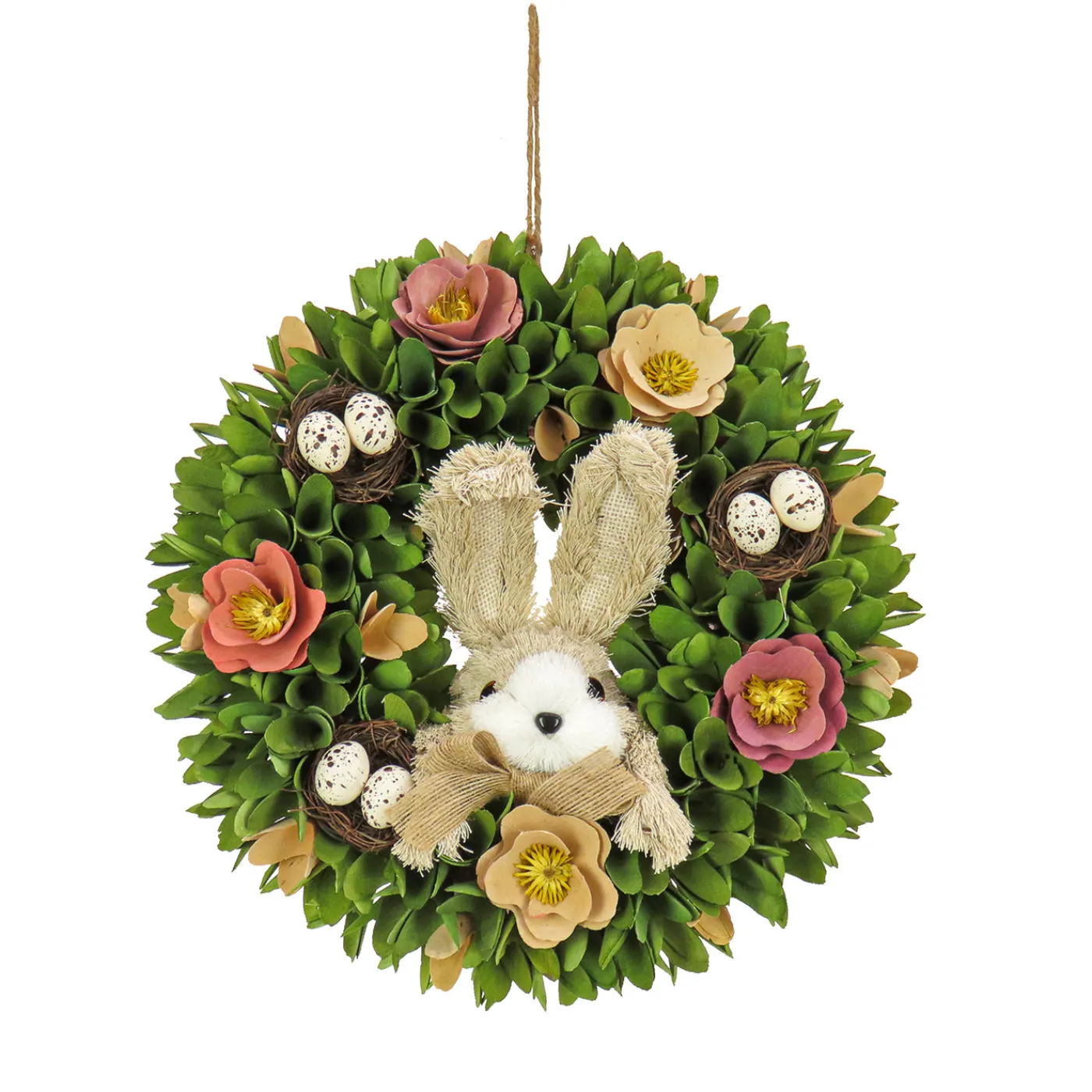 National Tree Company 13 in. Easter Wreath Decorated with Colorful Flower Blooms, Bunny and Pastel Eggs
