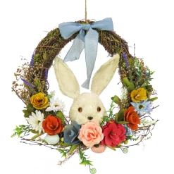National Tree Company 16 in. Easter Wreath Decorated with Multicolor Flower Blooms, Leafy Greens, Bunny Head