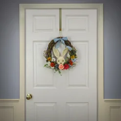 National Tree Company 16 in. Easter Wreath Decorated with Multicolor Flower Blooms, Leafy Greens, Bunny Head