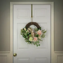 National Tree Company 18 in. Easter Wreath Decorated with Pastel Flower Blooms, Bunny, Leafy Greens