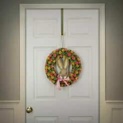 National Tree Company 16 in. Easter Wreath Decorated with Colorful Flower Blooms, Bunny Head