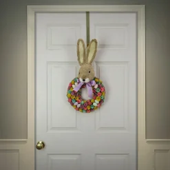 National Tree Company 24 in. Easter Wreath Decorated with Colorful Flower Blooms, Pastel Eggs, Bunny Head