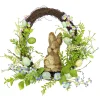 National Tree Company 16 in. Easter Wreath Decorated with Wooden Bunny, Blue Flower Blooms, Pastel Eggs, Berries