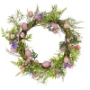 National Tree Company 22 in. Easter Wreath Decorated with Pink Pastel Eggs, Purple Flowers, Ferns, Leafy Greens