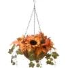 National Tree Company 18 in. Fall Hanging Basket with Ivy Leaves, Sunflowers, Cones, Berries, Gourds, Pumpkin