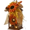 National Tree Company 12 in. Fall Lantern with LED Lights, Filled with Sunflower Blooms, Leaves, Pinecones, Berry Clusters