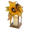 National Tree Company 14 in. Fall Lantern with Sunflower, Mixed Leaves, Pinecone and Bow