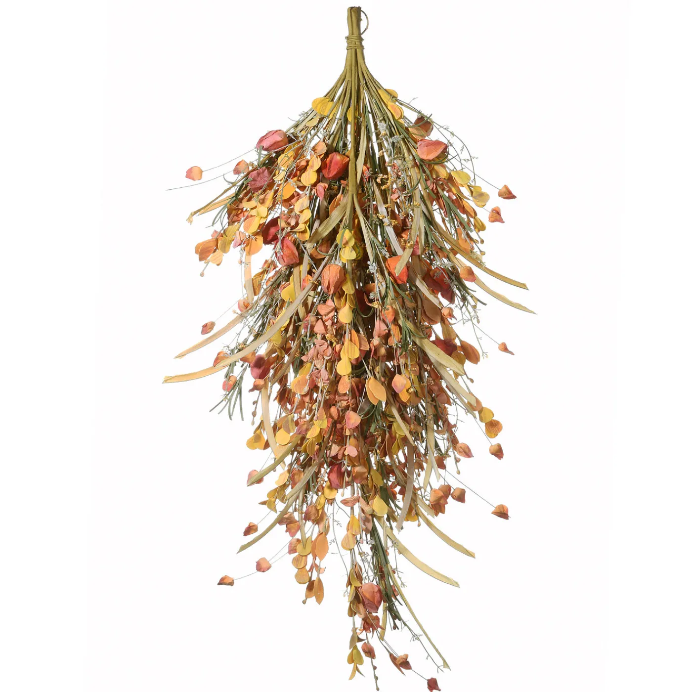 National Tree Company 30 in. Fall Teardrop Decoration with Seed Stalks, Straw Fronds, Assorted Leaves