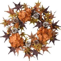 National Tree Company 24 in. Fall Wreath with Hydrangeas, Maple Leaves, Pinecones, Berry Clusters