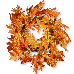 National Tree Company 24 in. Fall Wreath with Maple Leaves, Berry Clusters