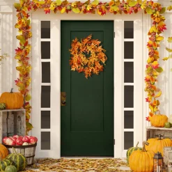 National Tree Company 24 in. Fall Wreath with Maple Leaves, Berry Clusters