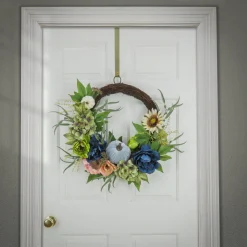 National Tree Company 22 in. Fall Wreath with Mixed Leaves, Hydrangea, Peony and Pumpkin