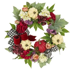 National Tree Company 22 in. Fall Wreath with Peony, Pumpkin and Bow