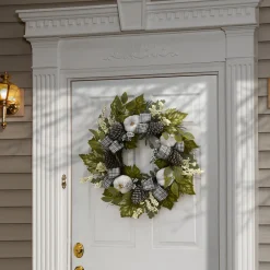 National Tree Company 30 in. Fall Wreath with Pine Cones, Berry Clusters, Gourds, Fabric Bows