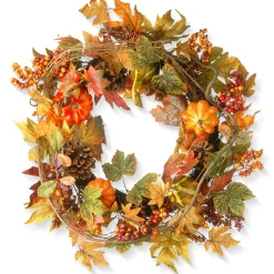 National Tree Company 24 in. Fall Wreath with Pumpkins, Pinecones, Berry Clusters, Maple Leaves