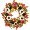 National Tree Company 32 in. Fall Wreath with Pumpkin Gourds, Pine Cones, Maple Leaves, Sunflower Blooms