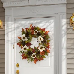 National Tree Company 32 in. Fall Wreath with Pumpkin Gourds, Pine Cones, Maple Leaves, Sunflower Blooms