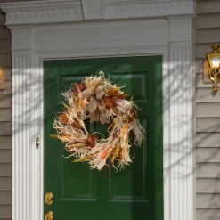 National Tree Company 24 in. Fall Wreath with Raffia Leaves, Corn Cobs, Berry Clusters
