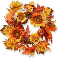 National Tree Company 22 in. Fall Wreath with Sunflowers, Pinecones, Berry Clusters, Acorns, Pumpkins, Maple Leaves