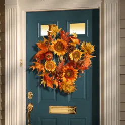 National Tree Company 22 in. Fall Wreath with Sunflowers, Pinecones, Berry Clusters, Acorns, Pumpkins, Maple Leaves