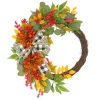 National Tree Company 24 in. Fall Wreath with Twig, Dahlia, Eucalyptus and Bow