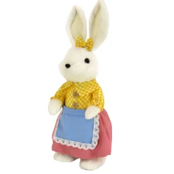 National Tree Company 14 in. Fluffy Female Bunny with Yellow, Pink & Blue Dress Table Decoration