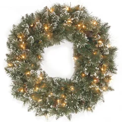 National Tree Company 24 in. Glittery Bristle Pine Wreath with Clear Lights