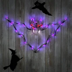 National Tree Company 23 in. Halloween Bat Lighted Sign Decoration with LED Lights