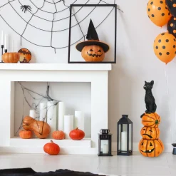 National Tree Company 32 in. Halloween Black Cat with Pumpkin Stack Tabletop Decoration