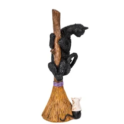 National Tree Company 13 in. Halloween Black Cat with a Broom Tabletop Decoration