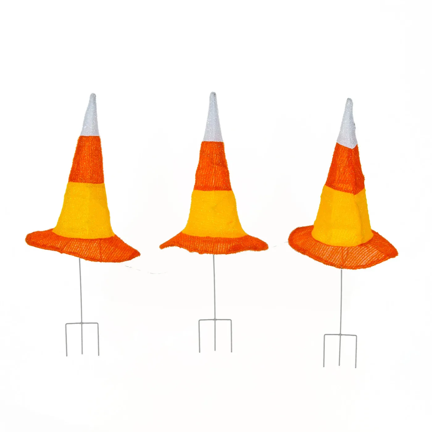 National Tree Company 23 in. Halloween Candy Corn Witches Hats Garden Stake Lawn Decoration with LED Lights
