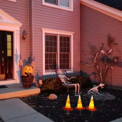 National Tree Company 23 in. Halloween Candy Corn Witches Hats Garden Stake Lawn Decoration with LED Lights