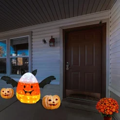 National Tree Company 27 in. Halloween Candy Corn Bat Outdoor Lawn Decoration with LED Lights