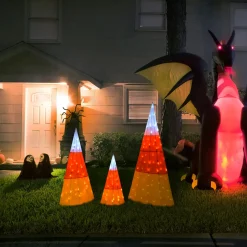 National Tree Company 3 in. Halloween Candy Corn Cones Outdoor Lawn Decoration with LED Lights