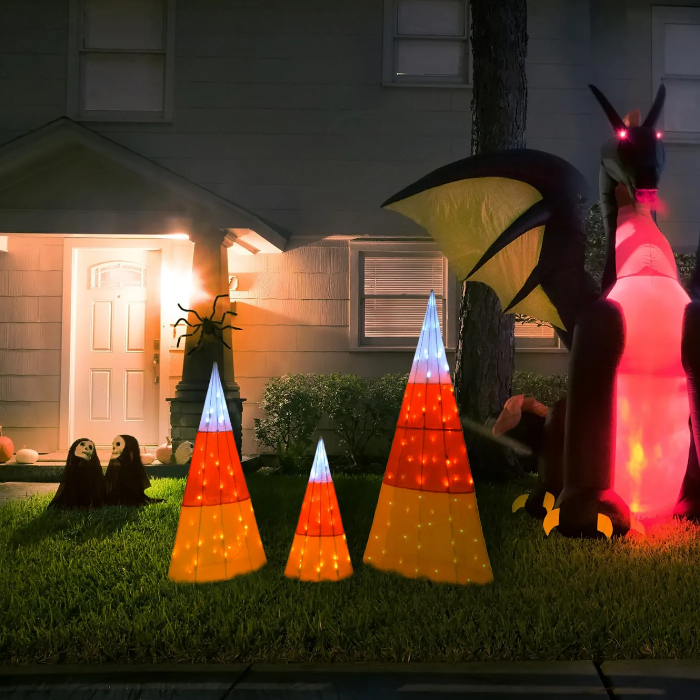 National Tree Company 3 in. Halloween Candy Corn Cones Outdoor Lawn Decoration with LED Lights