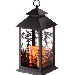National Tree Company 12 in. Halloween Carved Images of Witches Haunted House Lantern with LED Lights