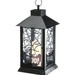 National Tree Company 16 in. Halloween Carved Images of Bats and Cobwebs Lantern with LED Lights