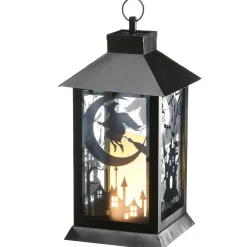 National Tree Company 16 in. Halloween Carved Images of Witches and Cobwebs Lantern with LED Lights