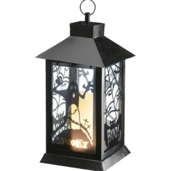 National Tree Company 16 in. Halloween Carved Images of Ghosts and Cobwebs Lantern with LED Lights