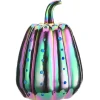National Tree Company 14 in. Halloween Ceramic Iridescent Purple Pumpkin with Multi Color Lights