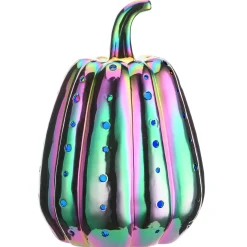 National Tree Company 14 in. Halloween Ceramic Iridescent Purple Pumpkin with Multi Color Lights