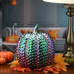National Tree Company 10 in. Halloween Ceramic Iridescent Purple Pumpkin Decoration