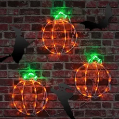 National Tree Company 14 in. Halloween Mini Pumpkin Trio Lighted Sign Decoration with LED Lights