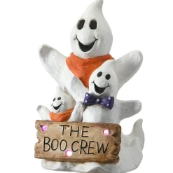 National Tree Company 21 in. Halloween Pre-Lit 3 Ghosts with The Boo Crew Sign Table Decoration and Multi Color LED Lights