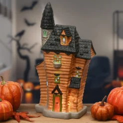 National Tree Company 12 in. Halloween Pre-Lit Black Haunted House Decoration with LED Lights