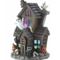 National Tree Company 6 in. Halloween Pre-Lit Black Haunted House Decoration with LED Lights