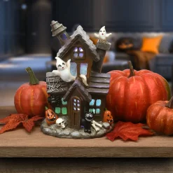 National Tree Company 6 in. Halloween Pre-Lit Black Haunted House Decoration with LED Lights