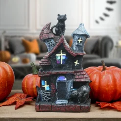 National Tree Company 7 in. Halloween Pre-Lit Black Haunted House Decoration with LED Lights