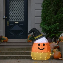 National Tree Company 28 in. Halloween Pre-Lit Candy Corn Witch Outdoor Decoration with LED Lights